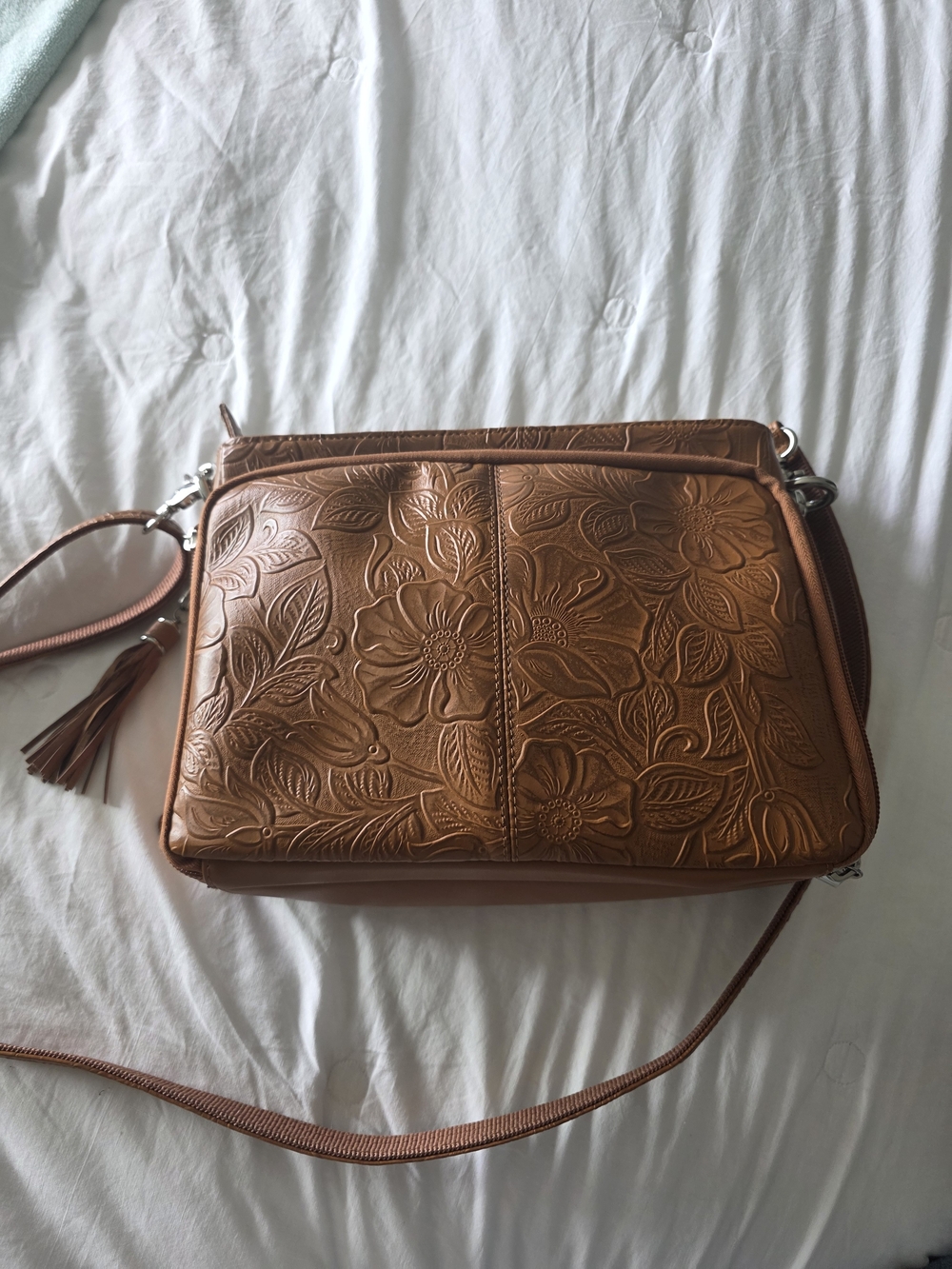 Gorgeous RFID Carry And Conceal Floral Embossed Crossbody Bag